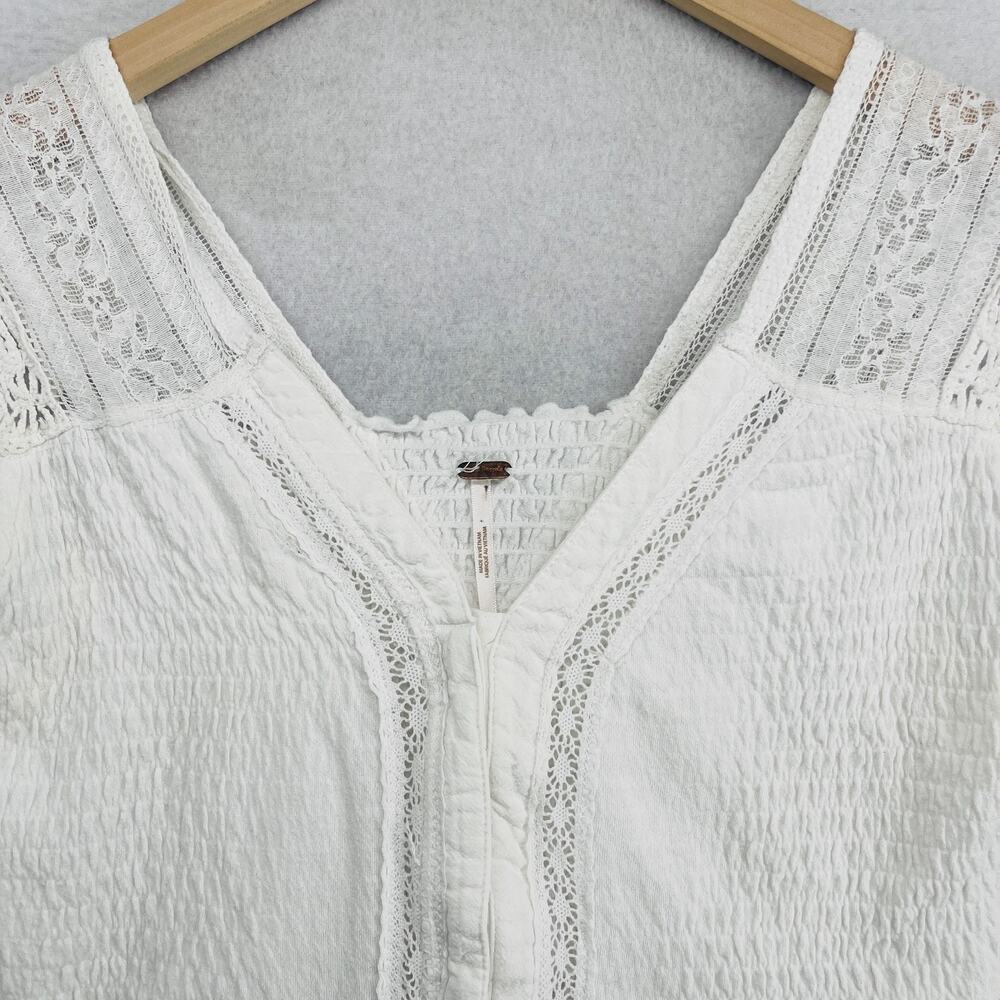 FREE PEOPLE Tank Top S On My Mind Vest Smocked Lace Trim Crop Button Up White - Picture 5 of 13